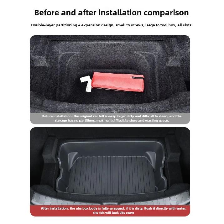 For Tesla Model Y Juniper 2025 Frunk Organizer Box Rear Trunk Double-deck Storage Box Front Cargo Dustproof Luggage Storage Tray