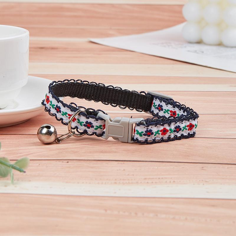 Floral Safety Buckle Collar for Small Dogs & Cats with Bell