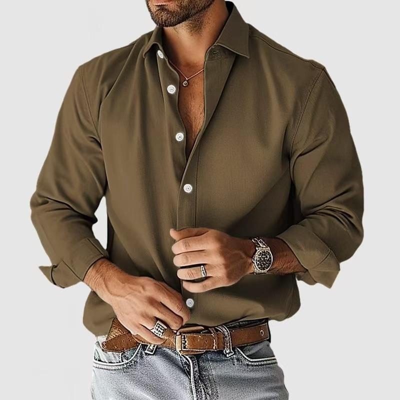 Spring Autumn Turn Down Collar Casual Fashion Buttons Shirt Male Long Sleeve Solid Bottomed Cardigan Top Men