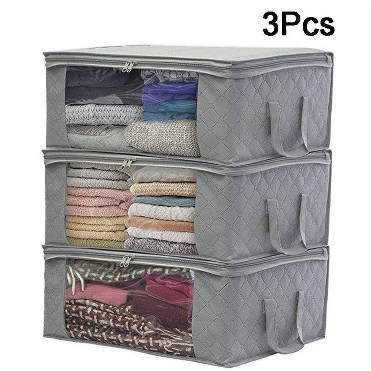 3Pcs Clothing Wardrobe Organizer Bag Clothes Blanket Quilt Closet Box Bag Home Foldable Storage