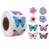500Pcs/Roll Vivid Butterfly Flowers Stickers 2.5cm/1.0inch Diy Decals Decor Use To Adorn Gifts Notebook Kettle Phone Seal Labels