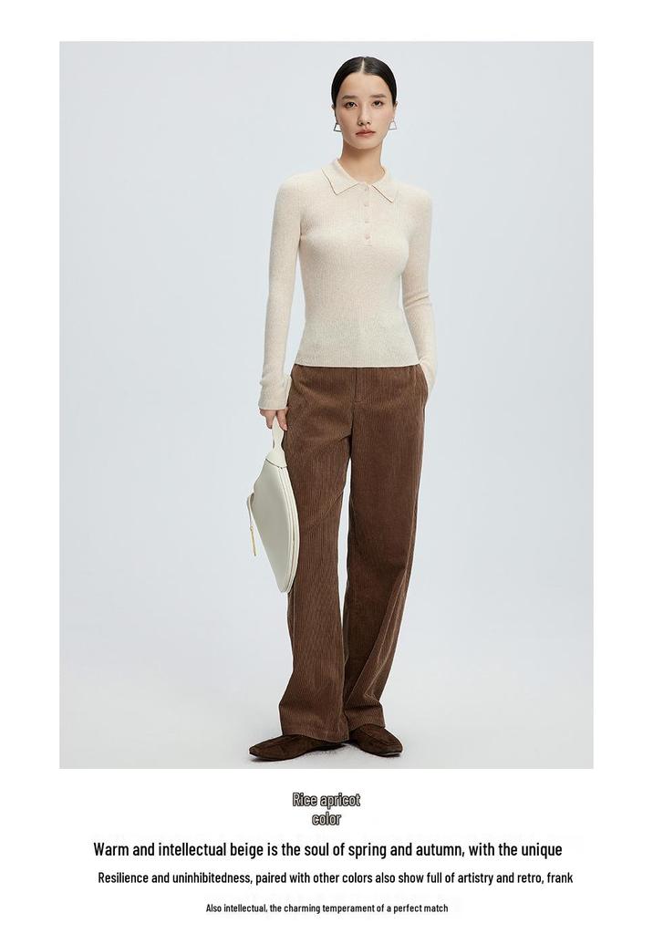 Women's Elegant Slim Fit Cashmere Polo Neck Sweater - Autumn/Winter Wool Knit Top