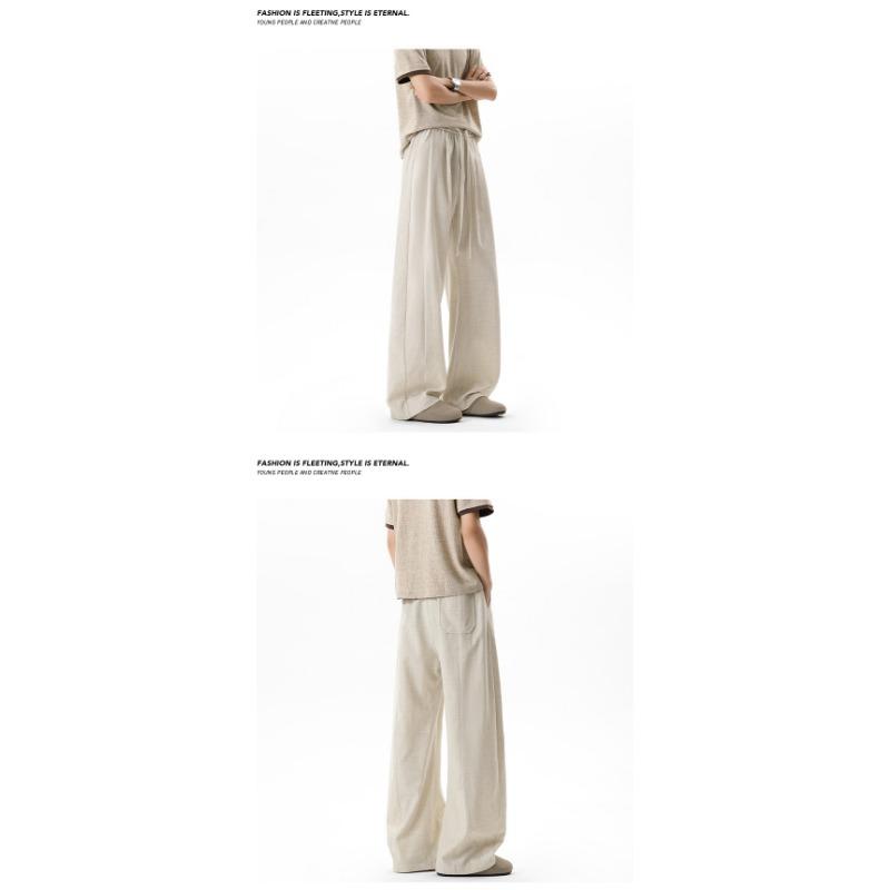 Vintage American Old Money Style Pleated Spliced Mens Summer Casual Long Pants