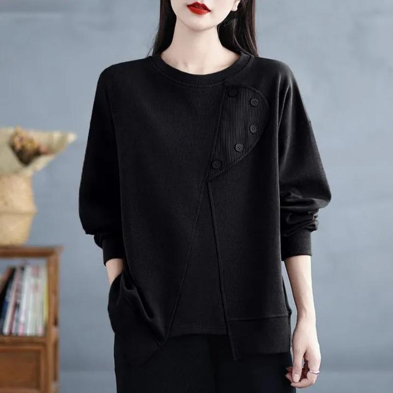 

Sweatshirt for Women Oversize Slimming Loose Round Neck Casual Pullover Long Sleeve Spring Sweatshirt Top XXXXL чорний