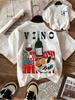 With A Fruit and Wine Pattern Printed T-shirt for Women Spring/ Trend Top Neutral Short Sleeve