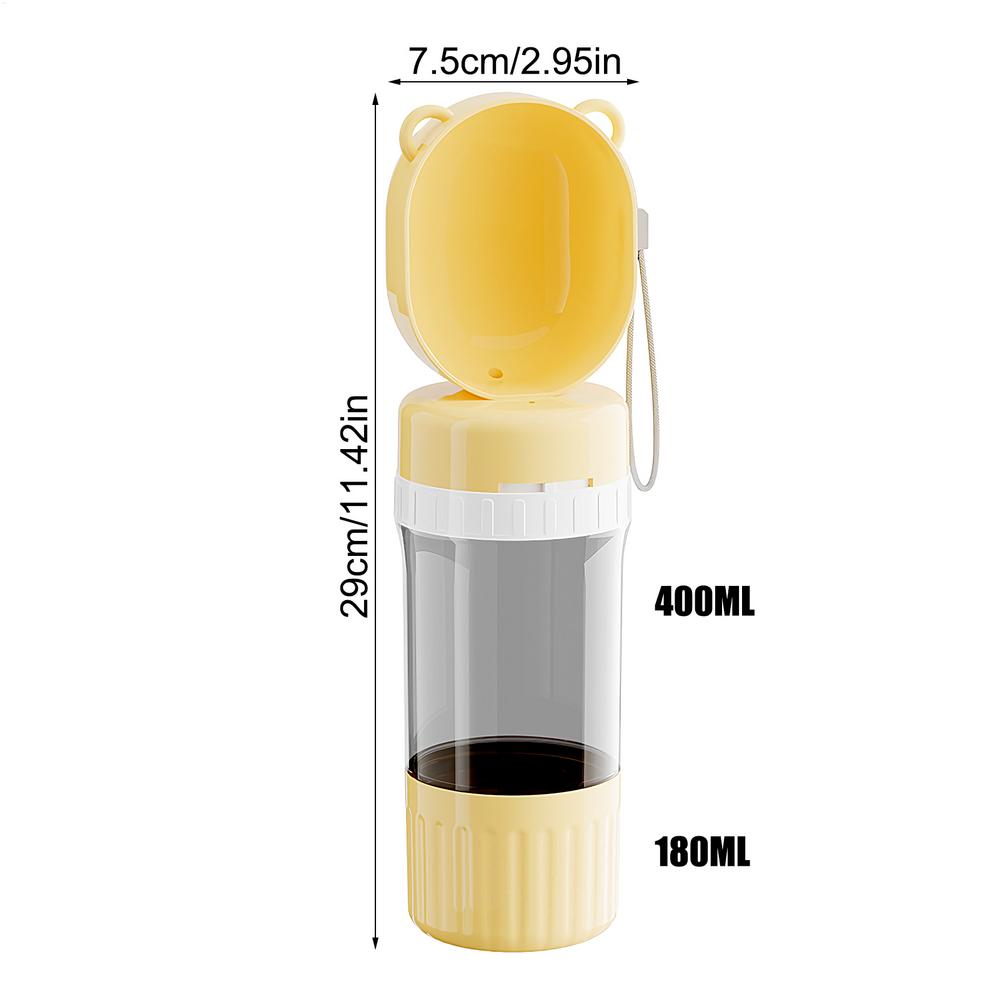

Портативная миска-бутылка для воды для собак, прикрепленный диспенсер для воды для собак, прикрепленный ремешок для переноски, непроливающийся поильник для гидратации для кемпинга жёлтый