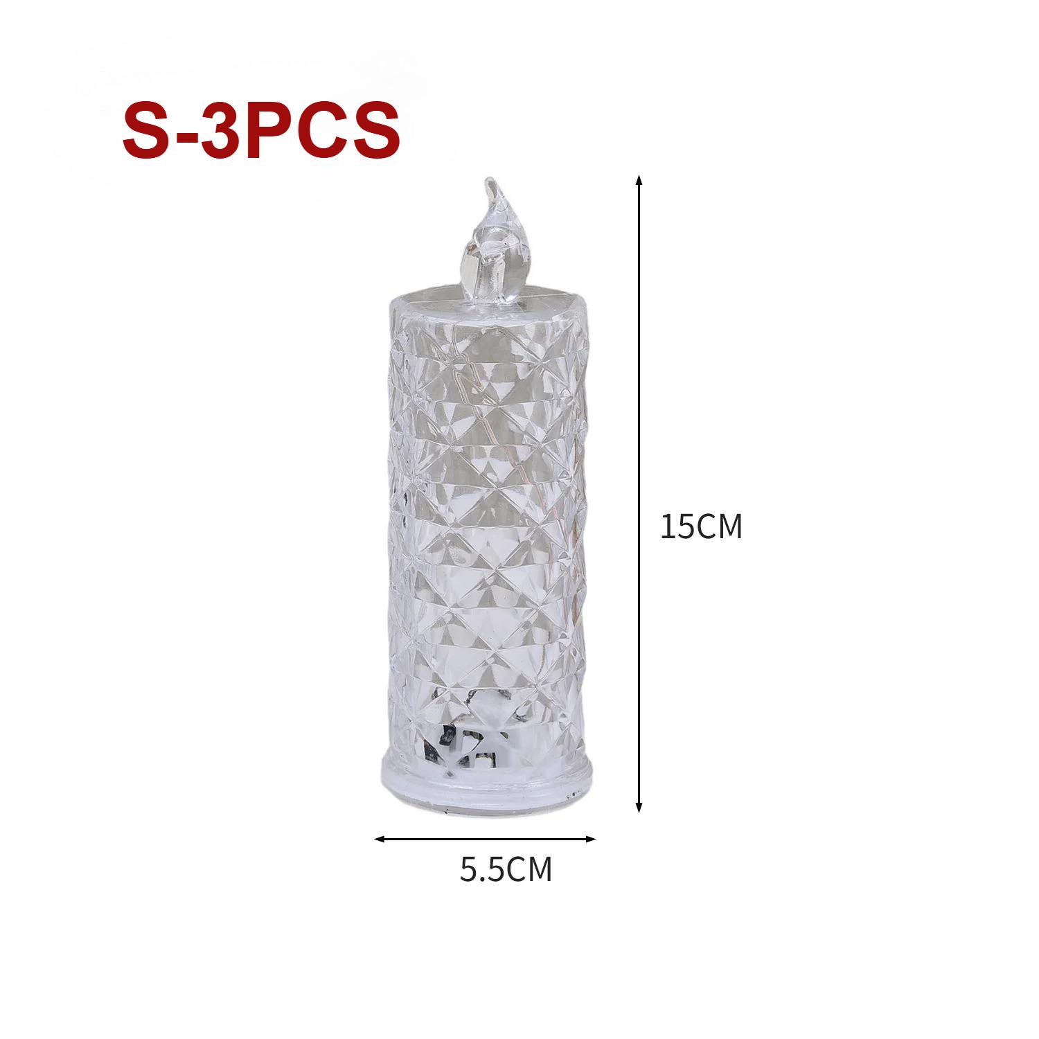 

Свадебная вечеринка День рождения Рождество Хэллоуин Декор Кристальные свечи Светодиодная подсветка Прозрачный Беспламенный Питание от батареек Фонарь Ночной светильник 3PCS