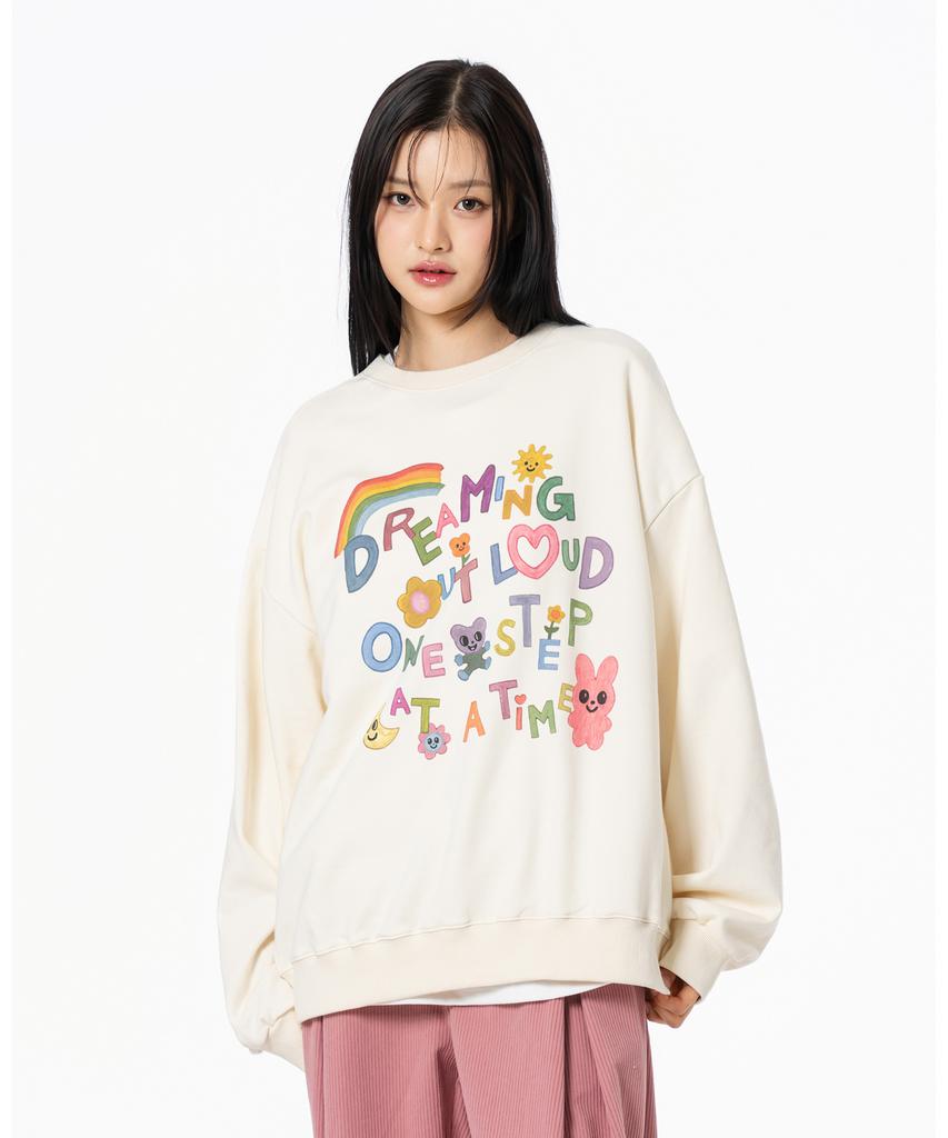 MOZMOZ Dreaming Out Graphic Oversized Sweatshirt Cream