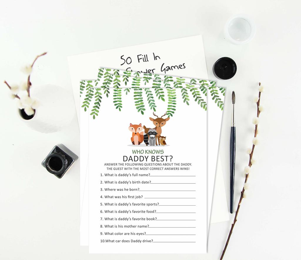 Inkdotpot 50 Ratgeberkarten für Babyparty-Spiel, geschlechtsneutrale Ratschläge für neue Mama und Papa, Grünpflanzen und Tiere, Junge oder Mädchenparty