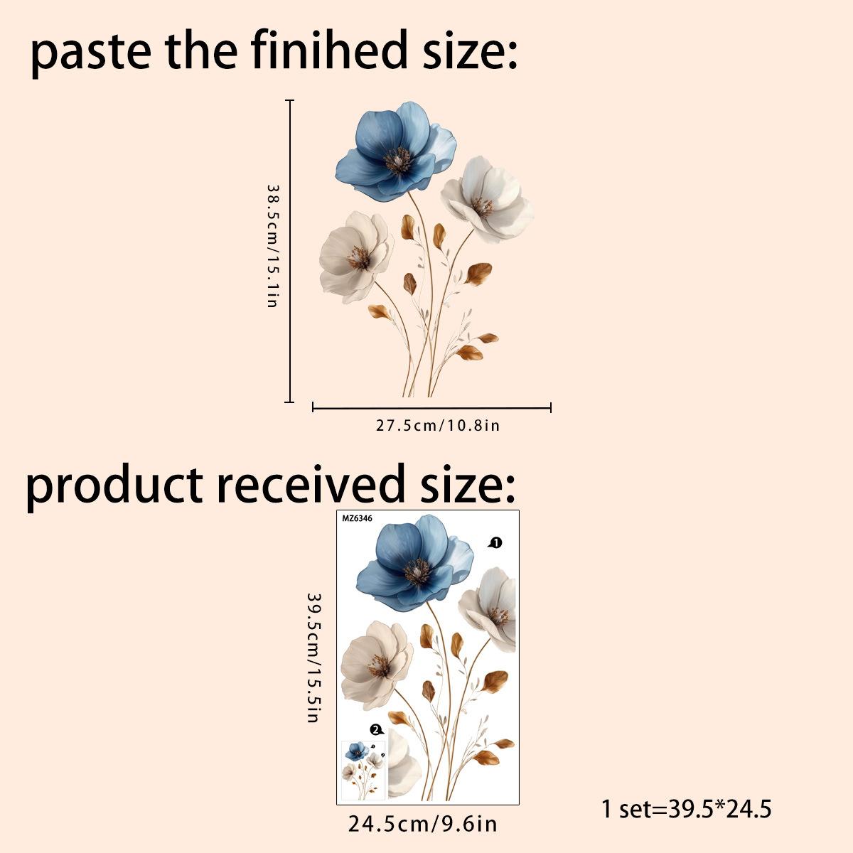 

Faux Blue Flower Green Plant Wall Sticker for Bedroom Entryway Rental Home Background Decor 25x40cm різнокольоровий