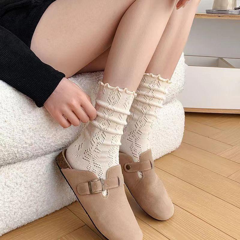 

Женские носки Черно-белые Осенние В тренде Ретро Кремовые Вьющиеся Темный узор Средней длины Носки с махрой Нескользящие Литературные носки One Size