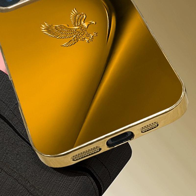 Simple Line Eagle Pattern Gold Metallic Paint Glass Phone Case For iPhone 17 16 15 14 13 12 11 Pro Max 14 Plus 17 Air 16E Cover