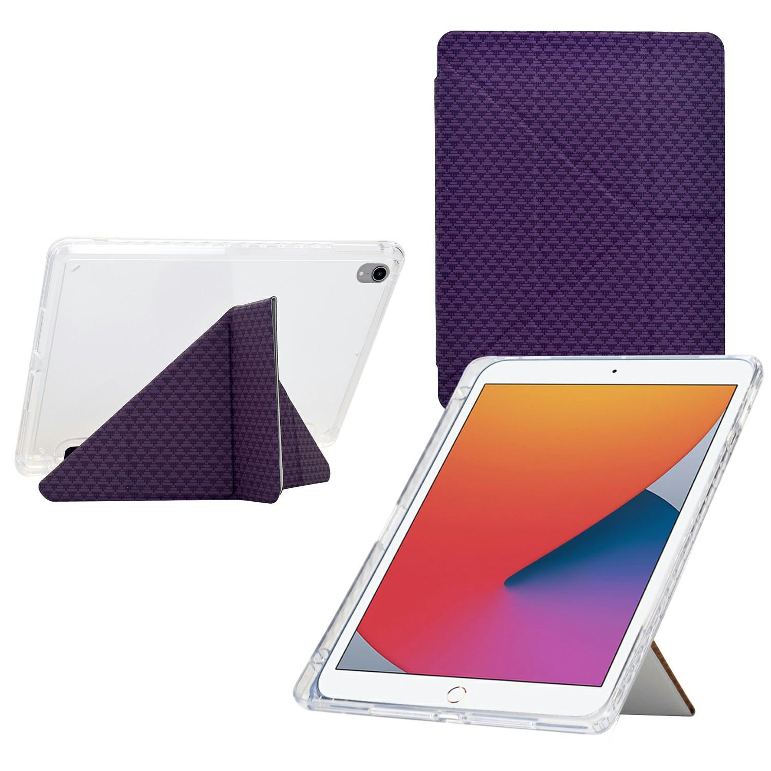 

Tablet Case For iPad 10.2 (2020)/(2019)/Air 10.5 inch (2019),Y-Fold Stand Pyramid-Patterned Leather+Clear Acrylic Cover Purple