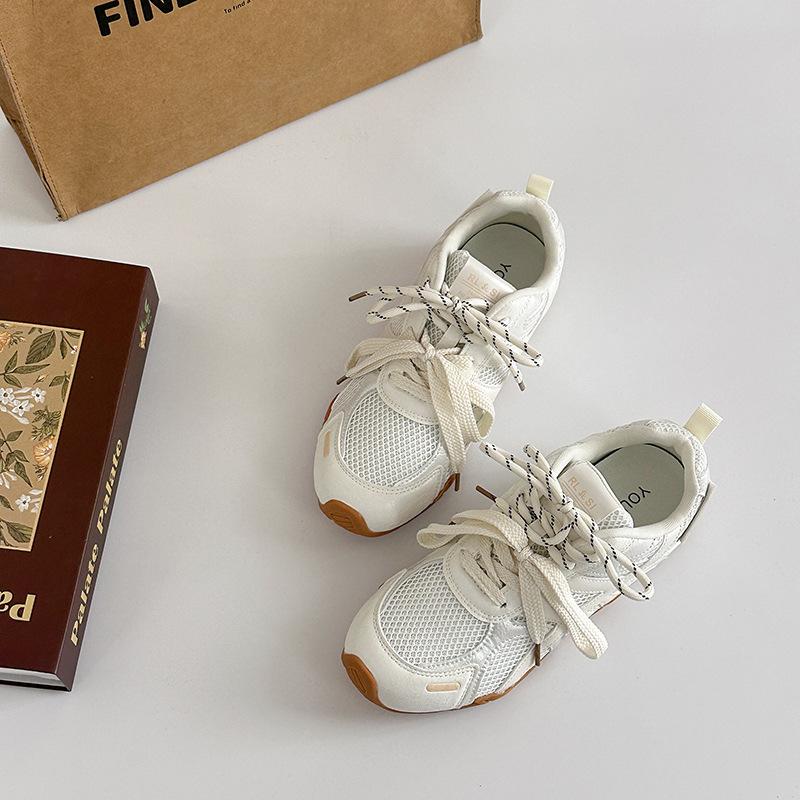 

2025 new summer retro splicing mesh lace-up German training shoes women s sports flat-bottomed versatile breathable casual board shoes 40 бежевый