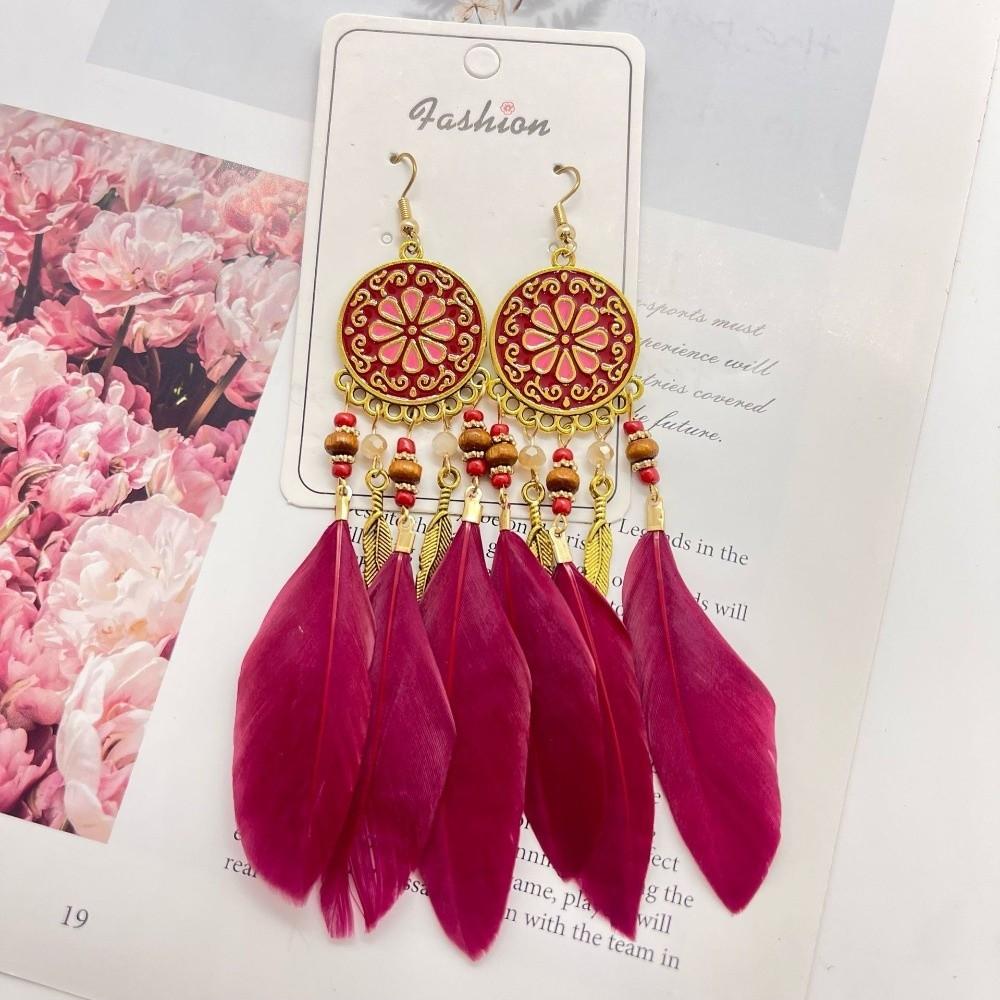 Boho Feather Earrings Ethnic Leaf Shape Long Dangle Tassel Earring Jewelry Accessories Dream Catcher Women Drop Earrings Wedding