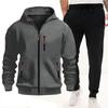 2025 Men's Plus Size Hooded Zip-Up Sports Hoodie & Jogger Set for Autumn/Winter