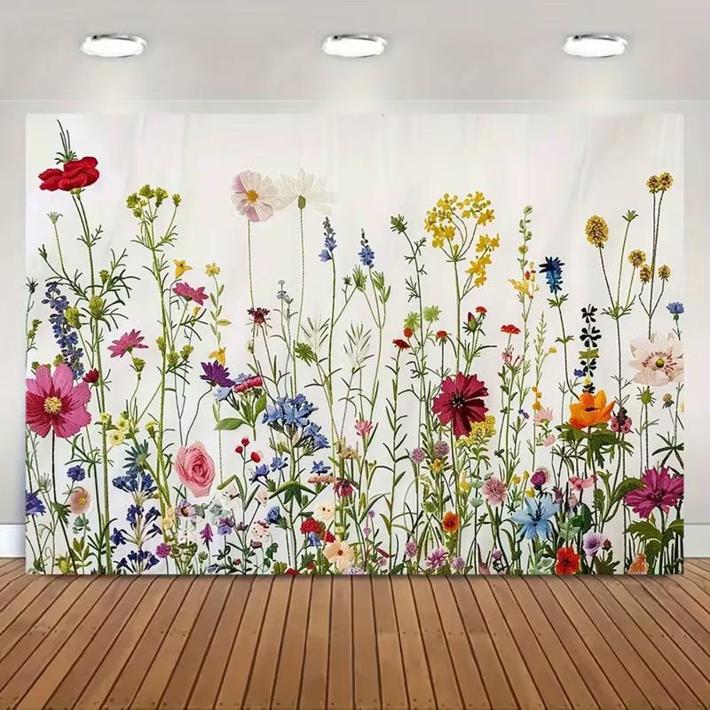 Pastel Floral Wildflower Backdrop 235x180cm Botanical Watercolor Tapestry for Wedding, Birthday and Baby Shower
