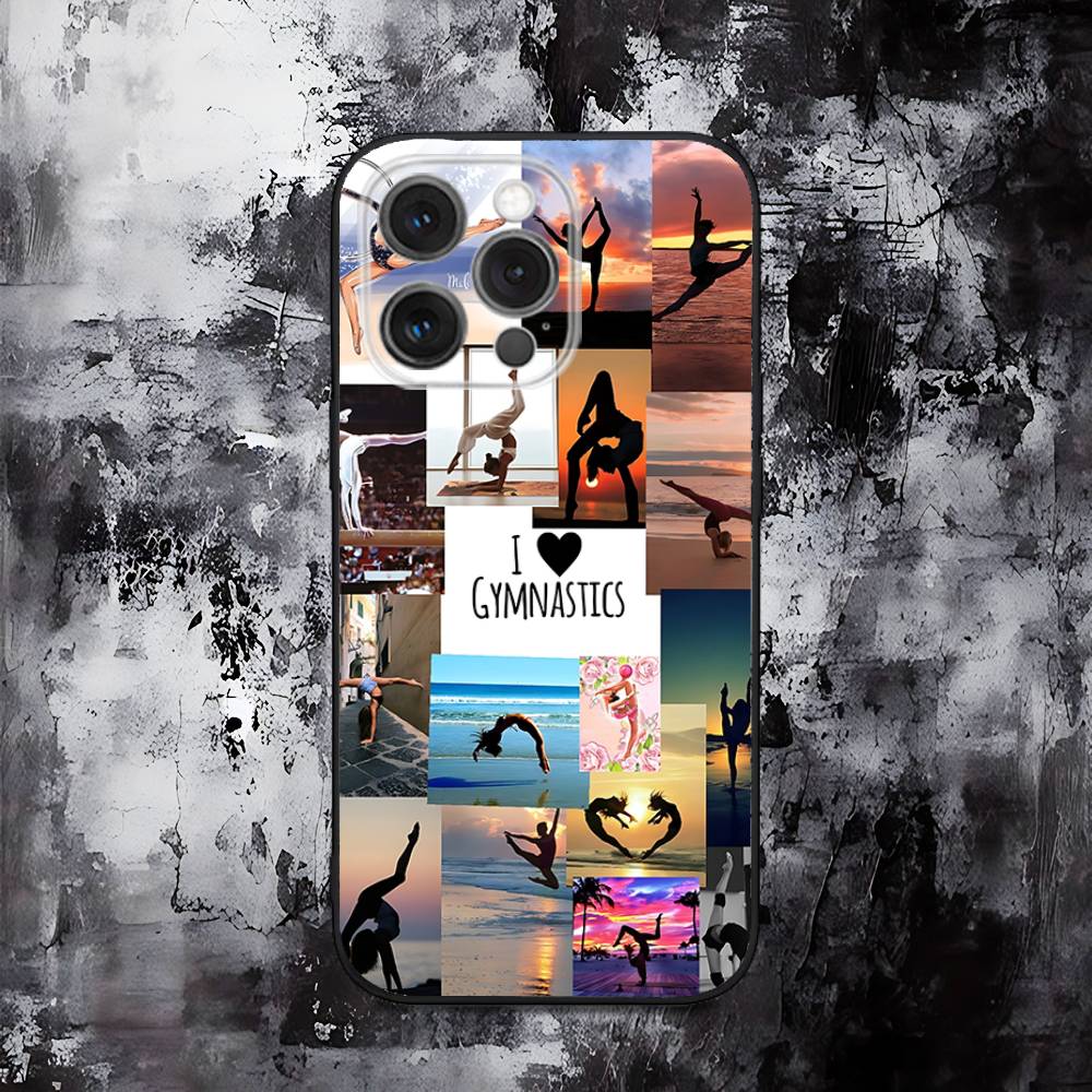 GYM Girl Gymnastic Phone Case For iPhone 16,15,14,13,12,11,Pro,Max,Plus,X,XS,SE,E,Mini,Soft Silicone Black Case