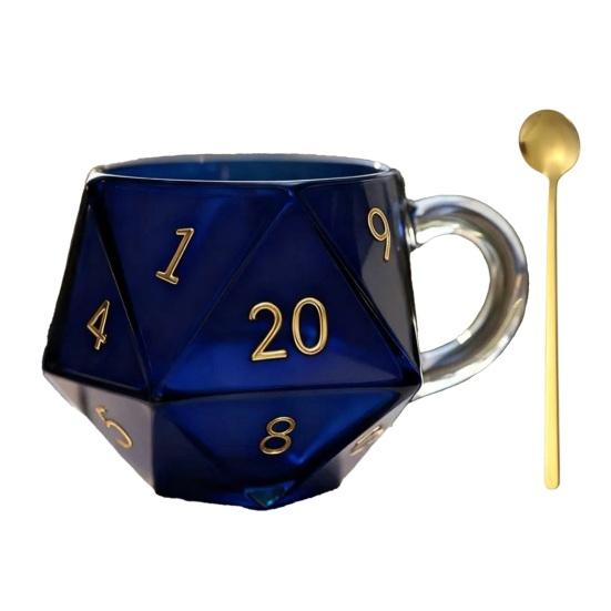 Rainbow D20 Dice Mug with Handle Colorful Polyhedral Glass Coffee Cup for Gamers Unique Gift for Tabletop RPG Fantasy Enthusiasts