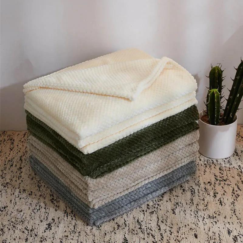 Solid Soft Warm Fleece Plaid Blankets and Bedspreads Living Room Bedroom Air Conditioning Bed Blanket For Sofa Bedding Mantas