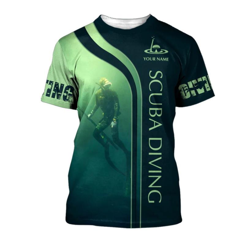 Custom Name Diving T Shirt For Men Women Full Print Scuba Diving Tshirts Gift For Divers Short Sleeve Men's Tshirt Streetwear