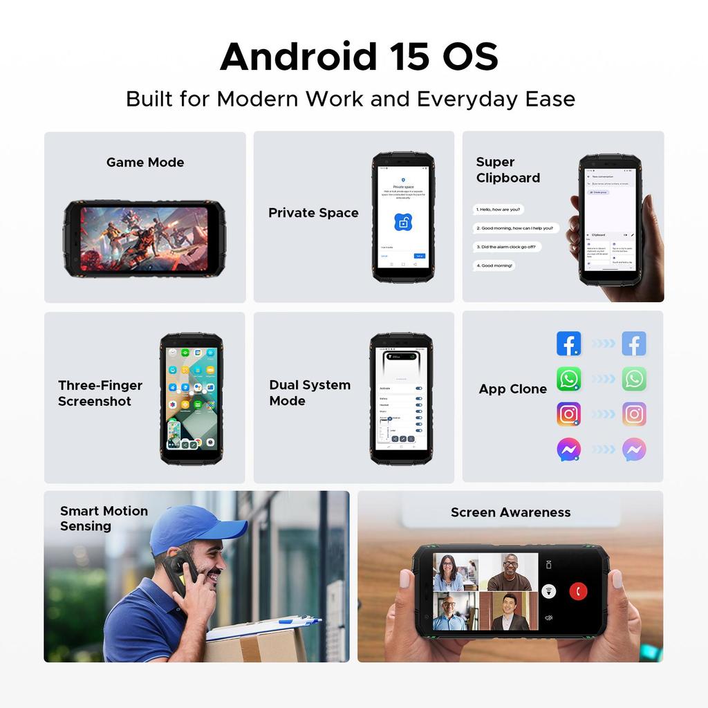 DOOGEE Fire 3 Max Rugged Phone, 32GB+256GB/2TB Android 15, 8350mAh 5.5" , 48MP+20MP Night Vision, 2 Camping Lights, IP68/IP69K/GPS