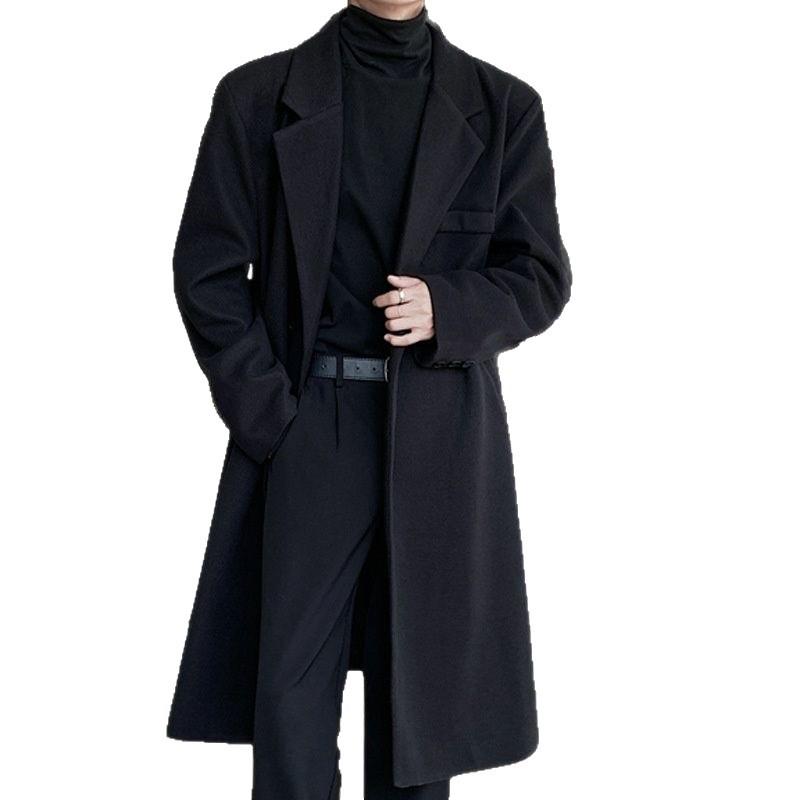 Erkek Gündelik Kore Tarzı Uzun Kollu Bol Diz Üstü Yün Sonbahar/Kış Montu