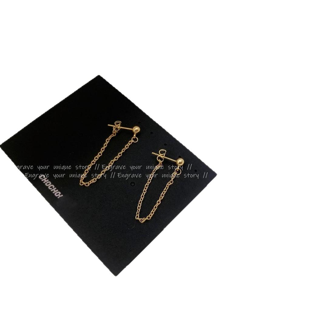 Stainless Steel Chain Tassel Earrings: Light Luxury Bean and Round Ball Studs, Versatile and Exquisite Ear Jewelry