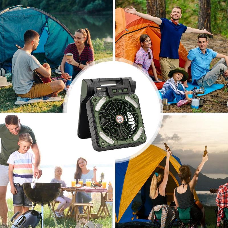 Portable Solar Fan 10000mAh Solar Powered Camping Fan 4 Speeds Fan With LED Lantern For Picnic Fishing