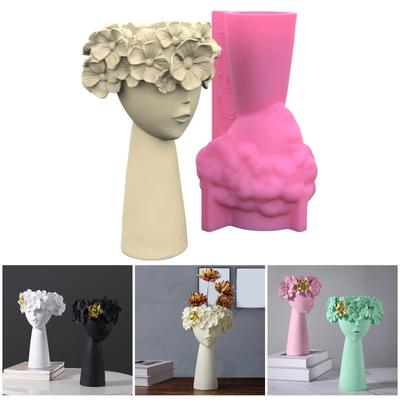 Moldes de vasos de flores para meninas fofas Moldes de resina epóxi Suporte para canetas Suporte para velas Plantador de cimento Molde de silicone Decorações para casa