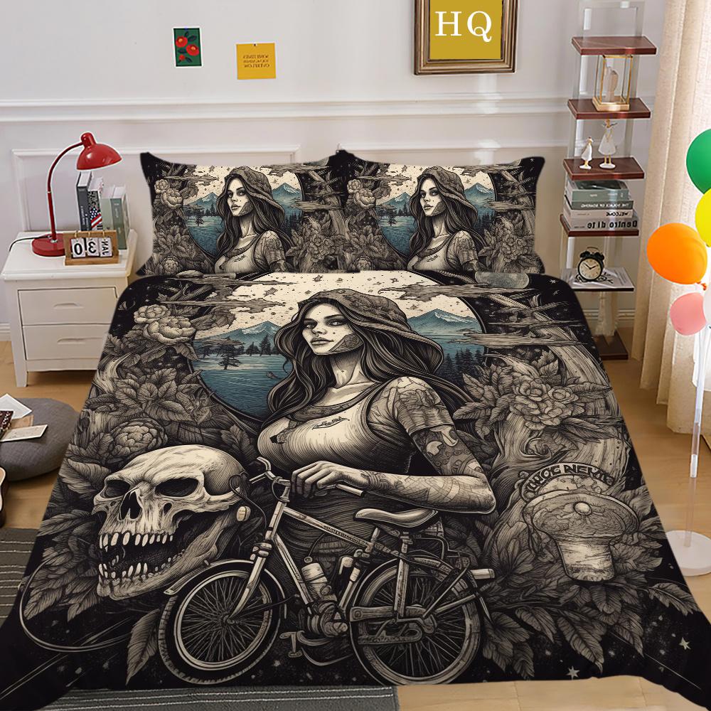 Beauty Skull Printed Comforter Cover Set Twin Size Polyester Home Bedclothes Highend Soft Duvet Cover Set