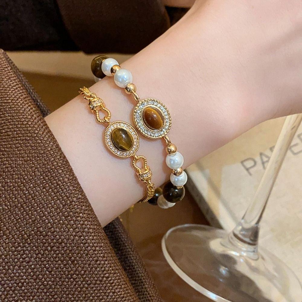 

Minority Design Tiger Eye Stone Bracelet Maillard Style Vintage Hand Ring Women Style1