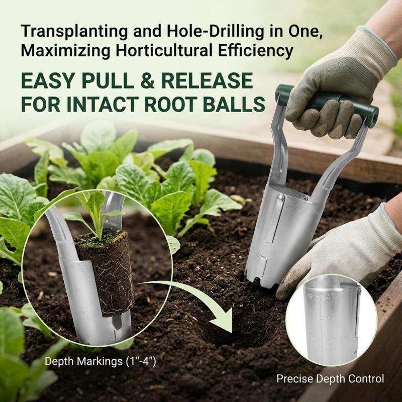2in1 Stainless Steel Seeder Seedling Transplanting Excavator Horticultural Planting Hole Drilling Garden Flower Planting Planter