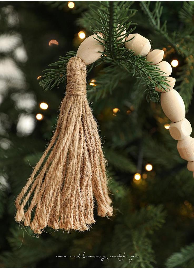 Long Wooden Beaded Garland for Fireplace & Christmas Tree Decor