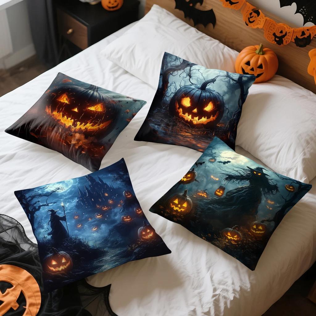 Halloween Horror Pumpkin Cushions Pillowcase Polyester Cushion Cover Throw Pillow Sofa Decoration Pillowcover Home Room Decor