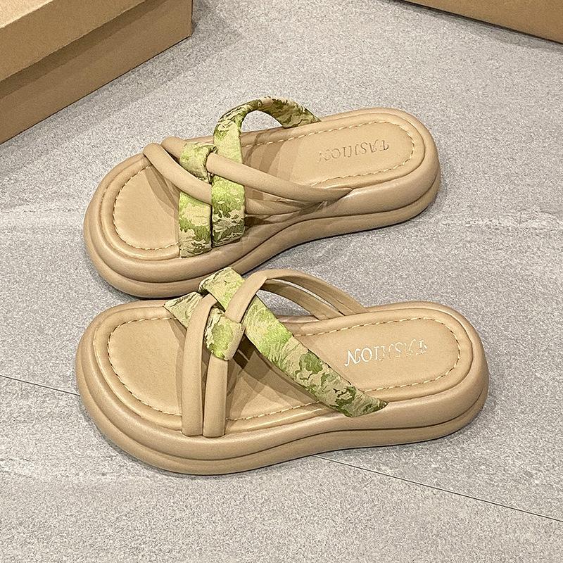 Women's Slippers Summer Wear Versatile Thick-soled Soft-soled Cool Slippers Non-slip and Deodorant Outdoor Beach One-word Slippers Women