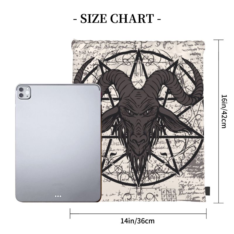 Pentagram Goat Skull Drawstring Backpack Sports Gym Water Resistant Bag Portable Sports Gym Sackpack for Training Shopping