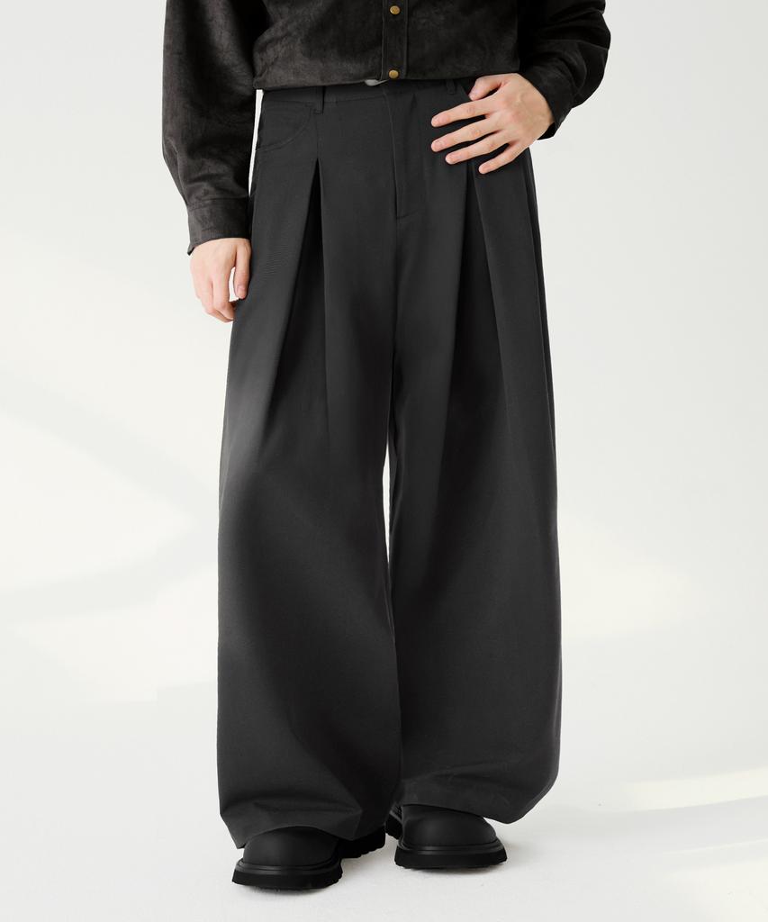 TRILLION Double Inverted Tuck Wide Pants [Black]