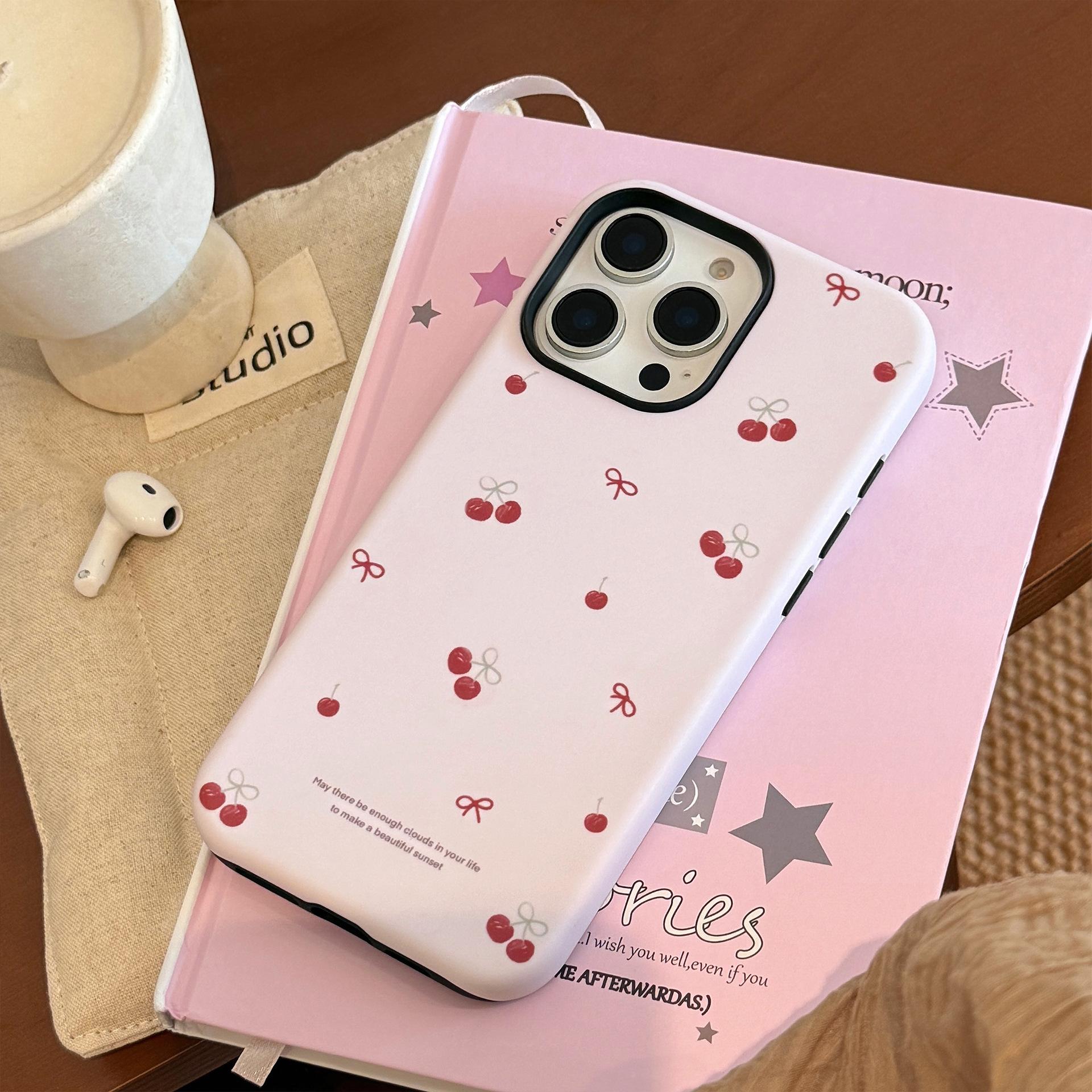 

Niche Ins Cherry Magnetic Snap Bracket IPhone 16 Apple Phone Case 14 Applicable To 13 Film 15 Pro Max Hard 16promax