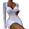 Women's Long-sleeved Square Neck Sexy Low-cut Printed Slim Short Dress