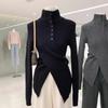 Grey Turtleneck Cashmere Knitted Bottoming Shirt Women's Irregular Waist Sweater In Autumn and Winter with Split Top
