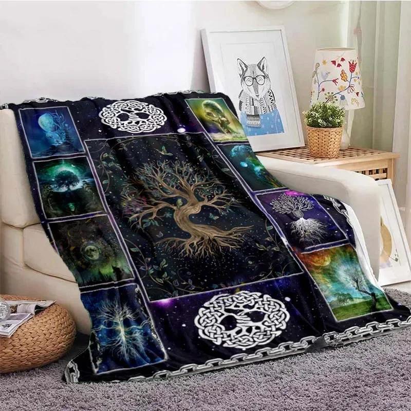 Eule keltisch-wikingerfarbene Decke Lebensbaum wiccanische Flanelldecke weiche warme Decke Sofa Bett Stuhl Dekoration für Familie Camping Geschenke