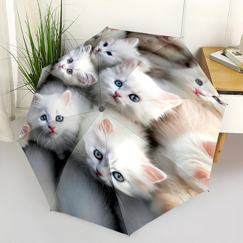 1pc Animals: cats,cows Umbrella Portable Folding Umbrella Iron Frame Hole Bone Structure Outdoor Home Umbrella