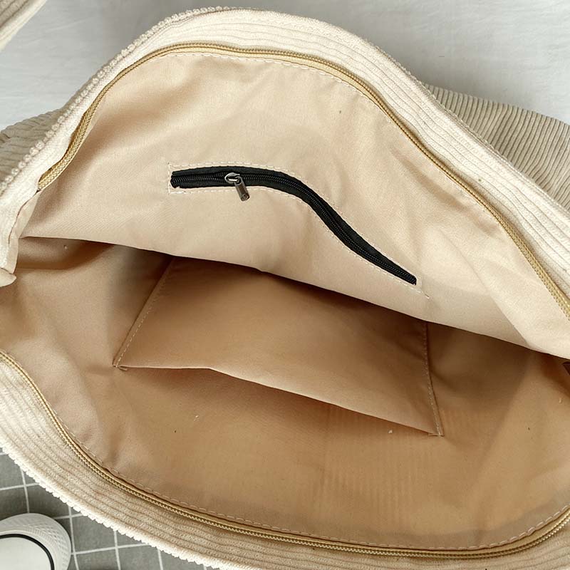 Hylhexyr Fashi Handbag Striped Corduroy Women's Shoulder Messenger Bag Large Capacity Casual Cross Body Bags Student Tote