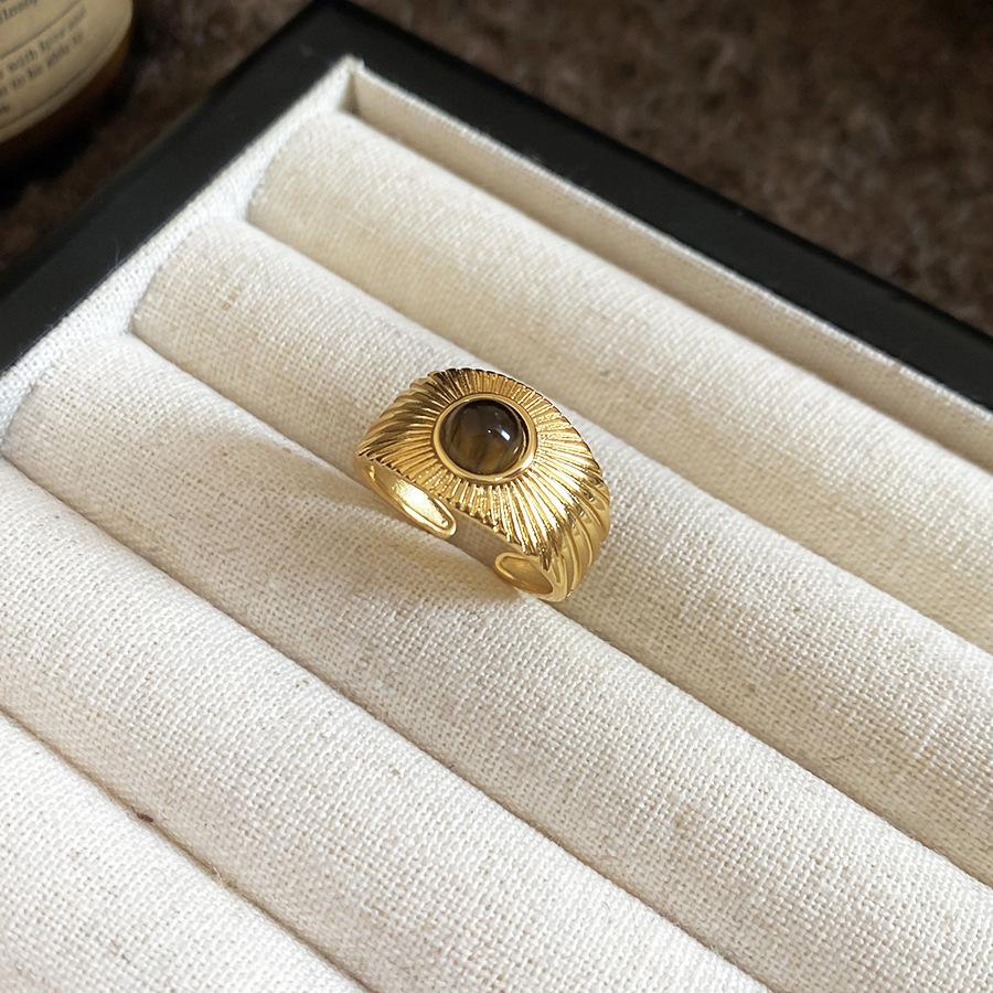 Maillard Vintage Geometric Flower Tiger's Eye Open Ring Simple Index Finger Ring Jewelry