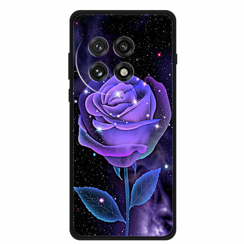 Funda For OnePlus13 5G Case OnePlus 13R Black Silicone Soft Flower Fashion TPU Back Cover For OnePlus13 13R Case Protective Capa