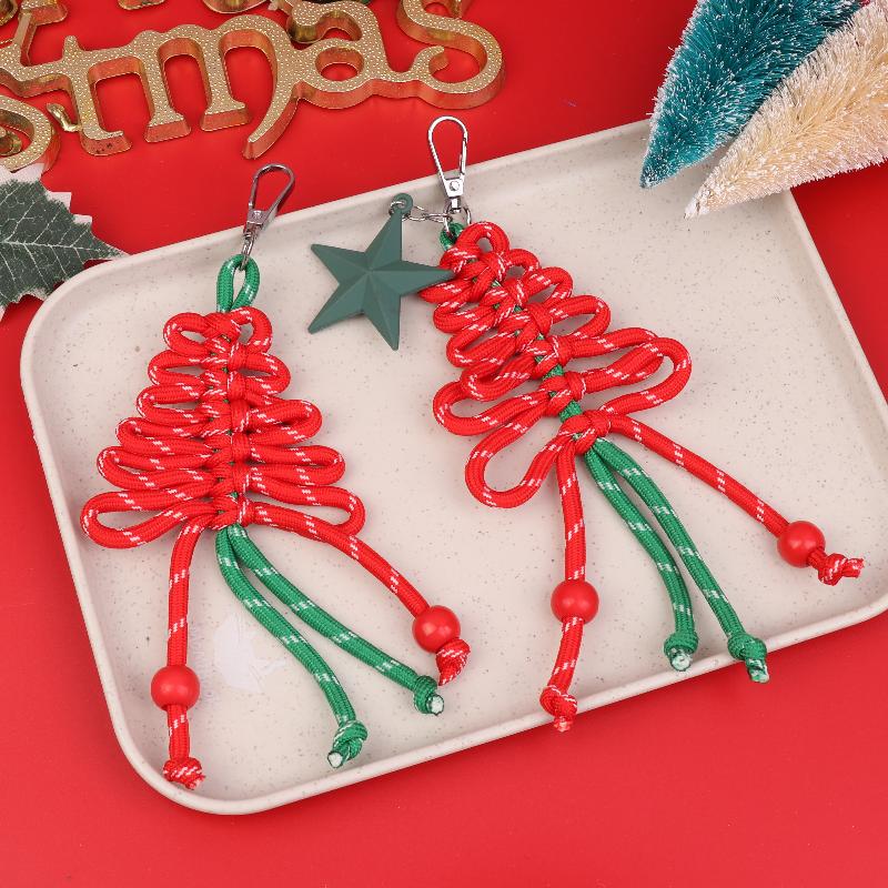 Hand-Woven Christmas Tree Keychain Trendy Creative Braided Rope Keyring  Bag Pendant Hanging Decoration For Xmas Gifts