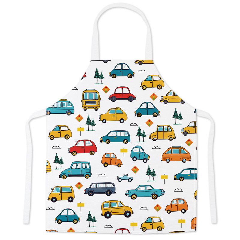 Cartoon Car Pattern Stain-Proof Sleeveless Kitchen Apron Child Size