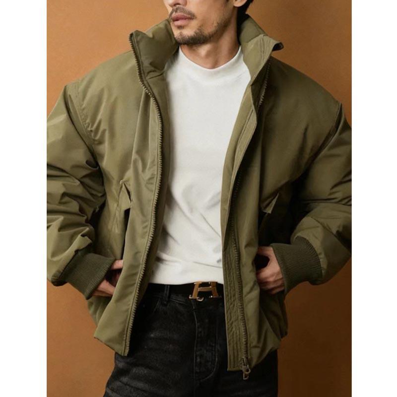 2025 Men's American Style Warm Versatile Cotton Jacket, Stand Collar, Winter, Short, Simple, Slimming Design.