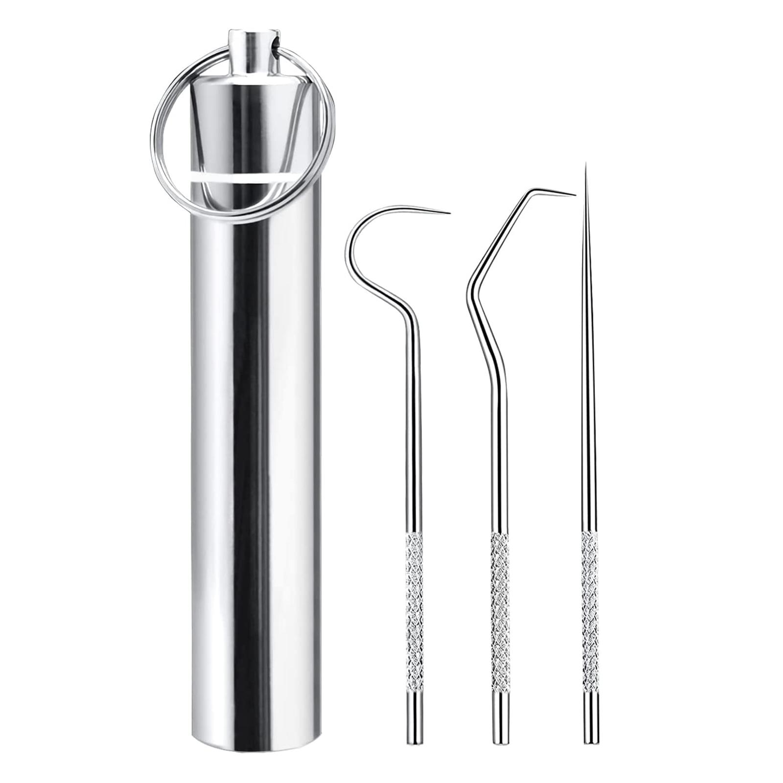 

Кишеньковий набір зубочисток з нержавіючої сталі Багаторазові металеві зубочистки з брелоком для пікніків на природі, кемпінгу, подорожей 3